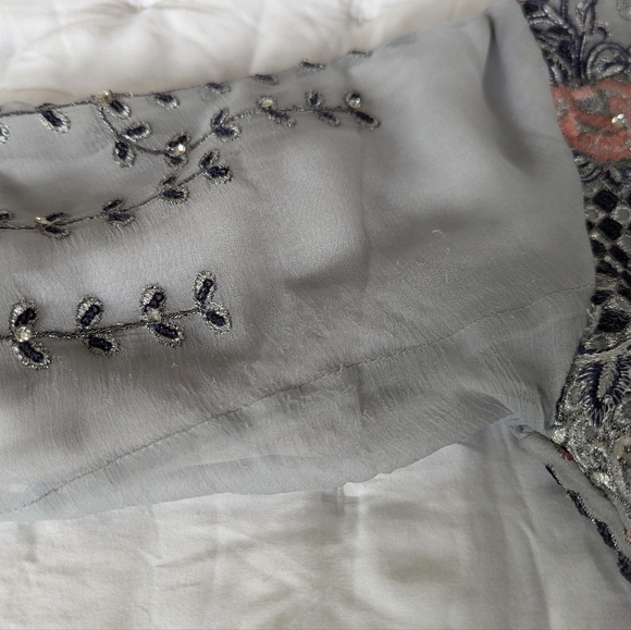 Indian Kurta Floral Embroidered Gray Top Lehenga Pakistani South Asian - Picture 8 of 14